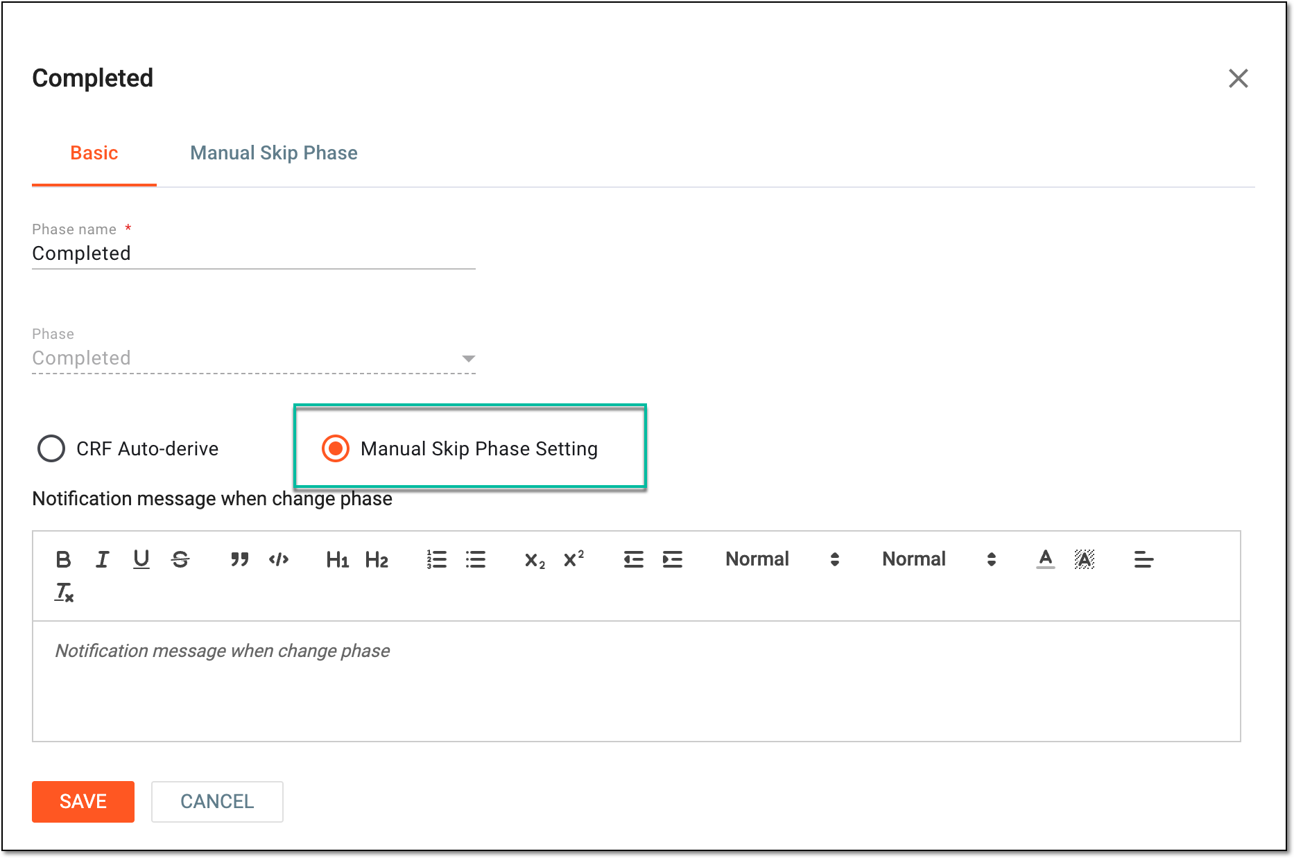 Selecting manual phase skipping option