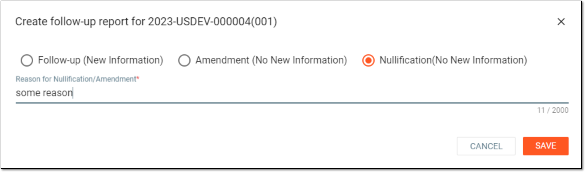 Generating nullified follow-up report
