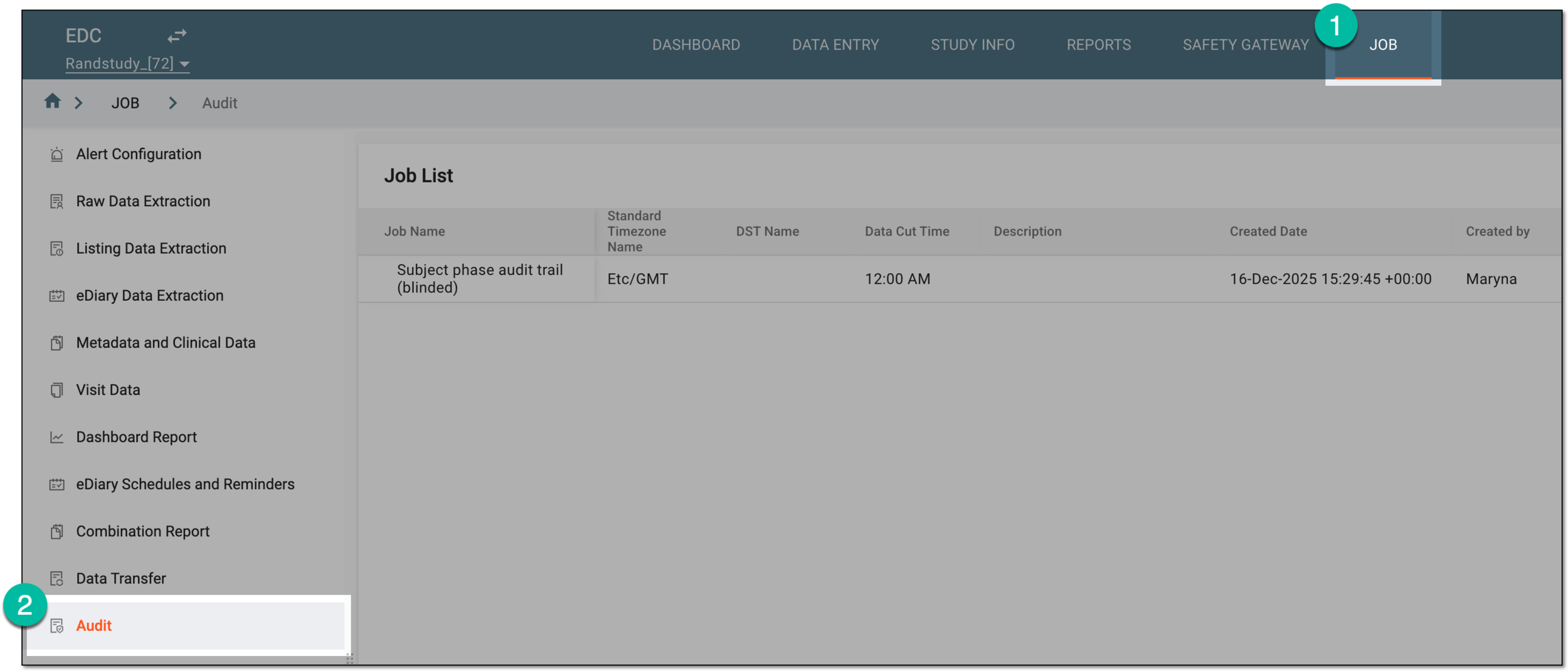 Accessing audit trail data extraction jobs