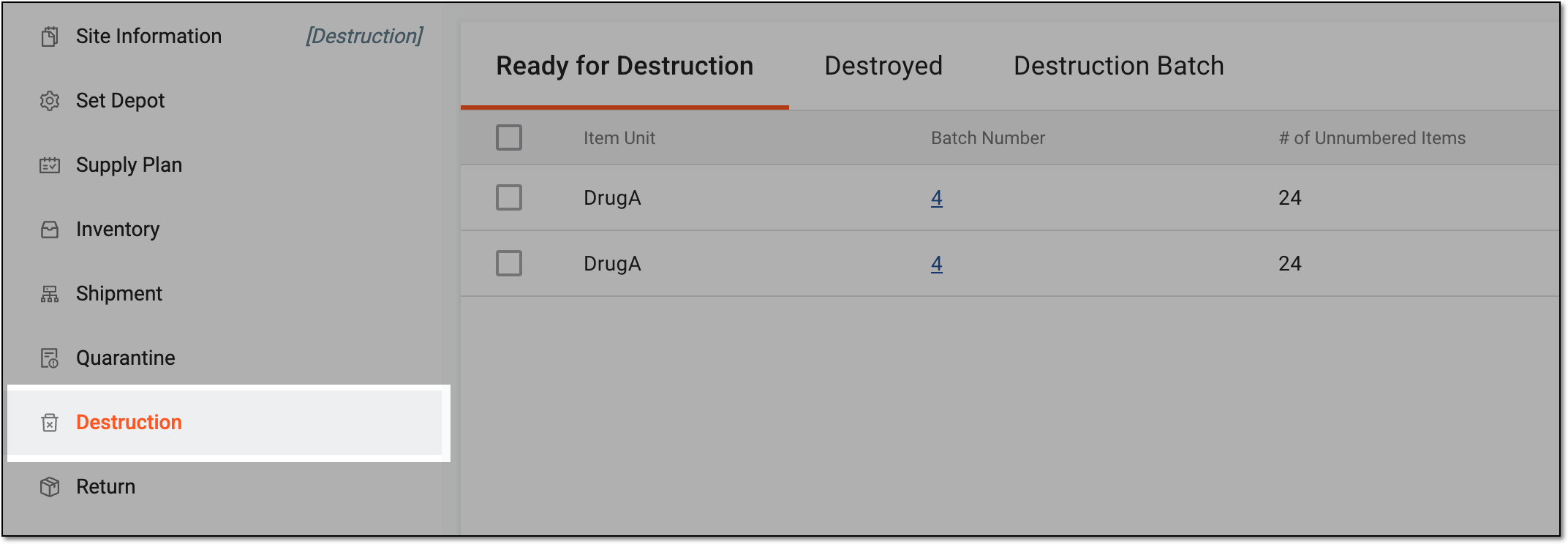 Accessing item destruction for site