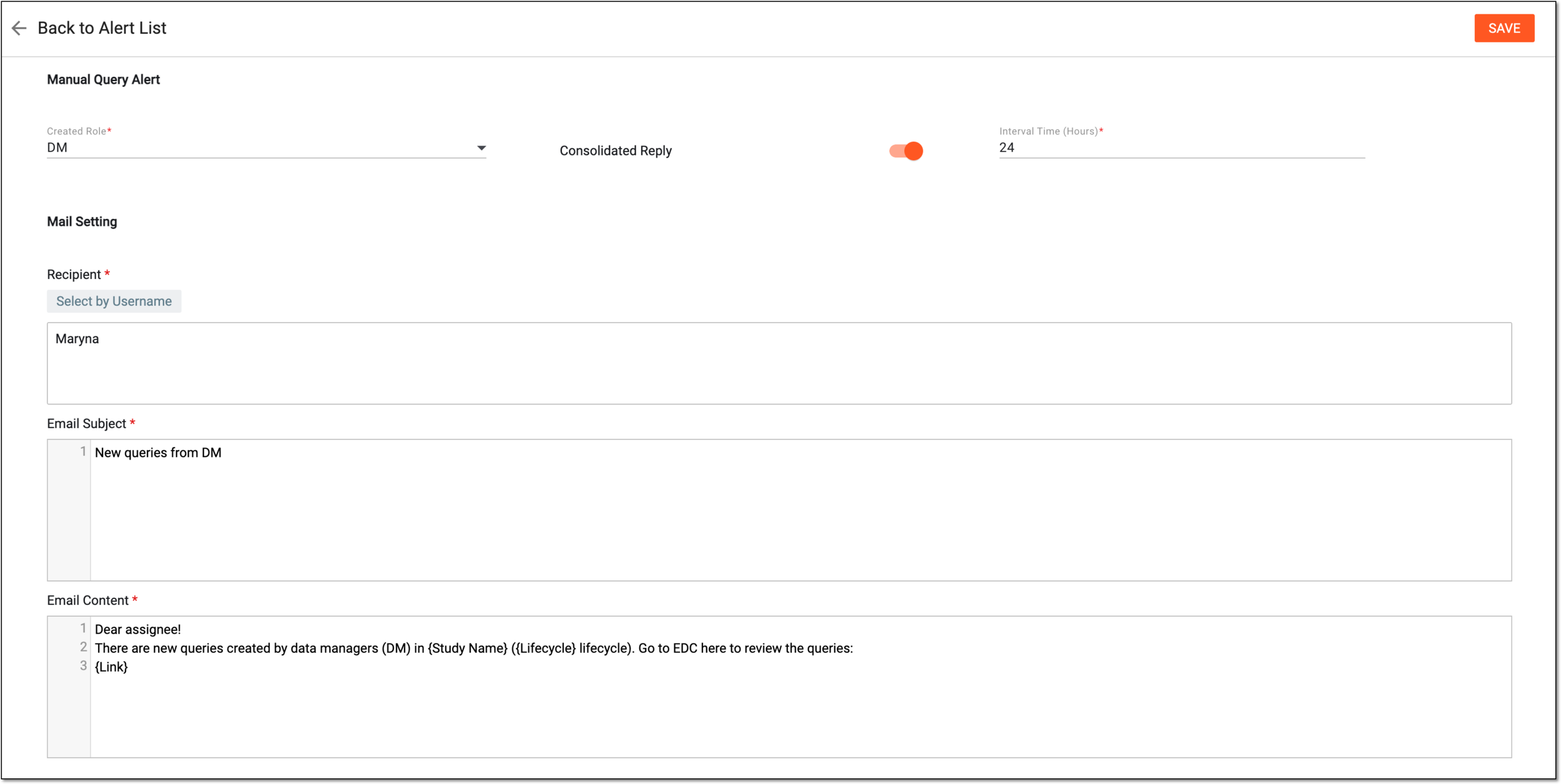 Configuring manual query alert