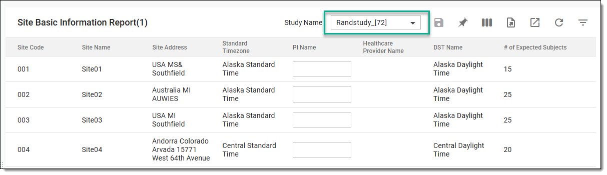 Selecting study to export report data