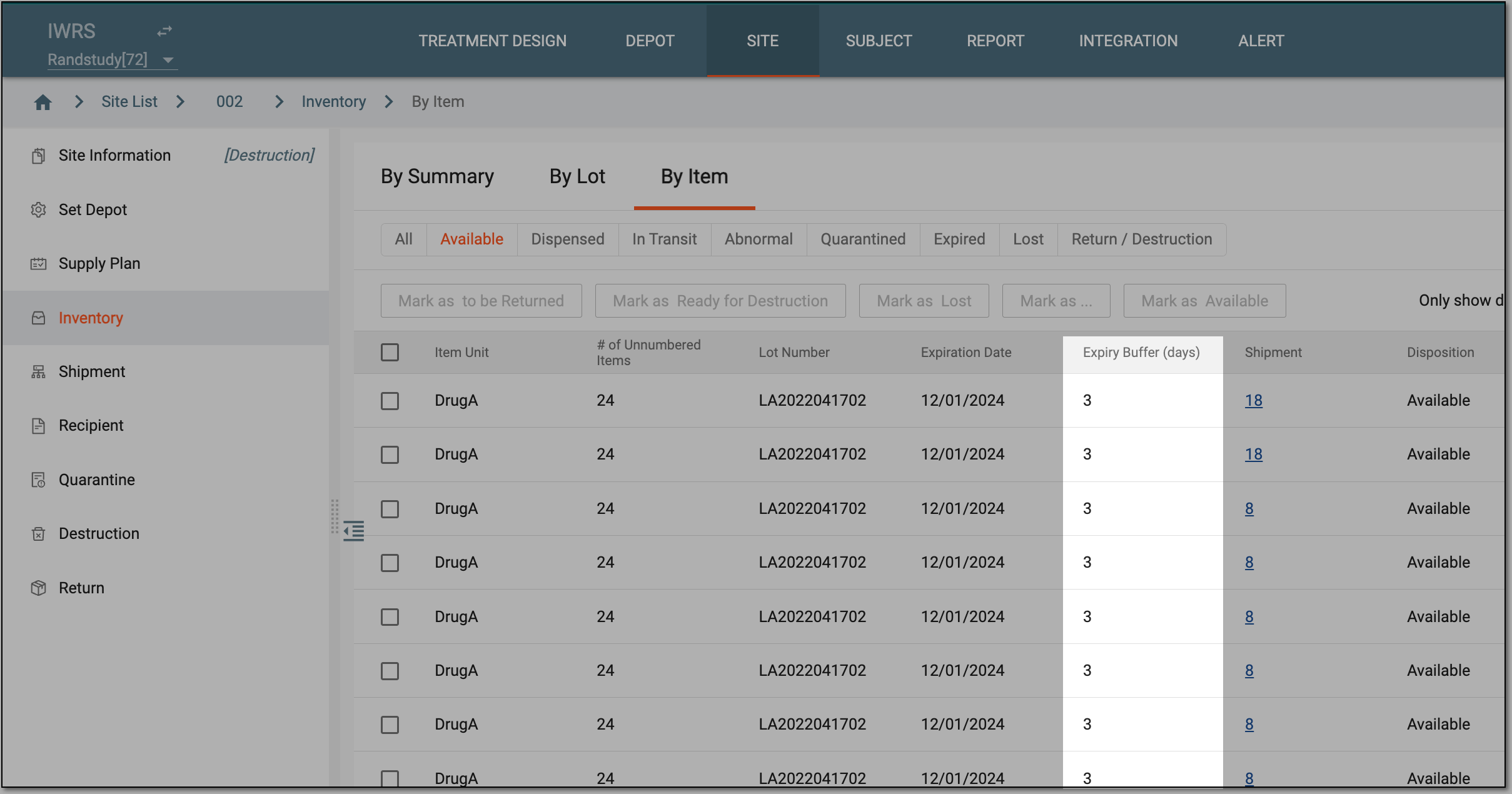 Viewing expiry buffer in site