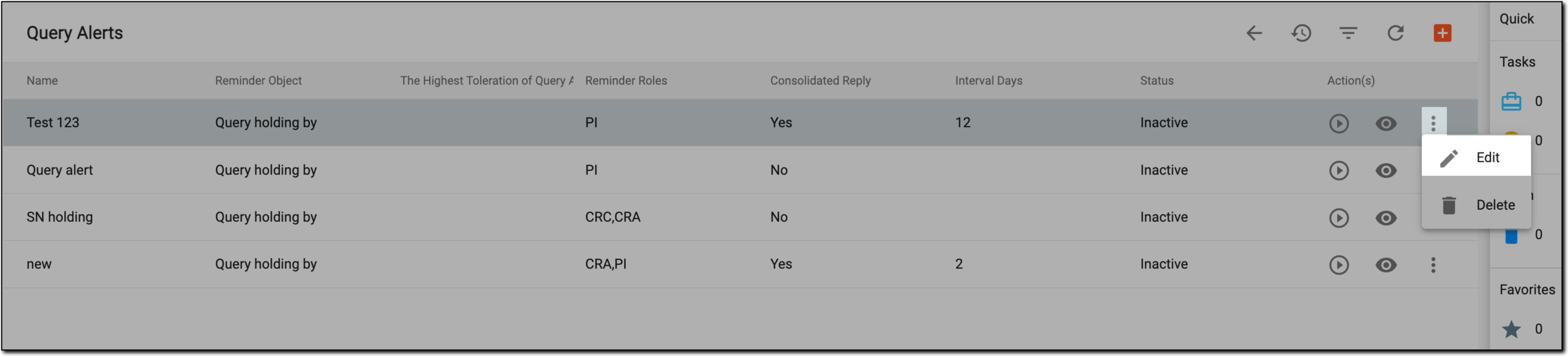 Query alerts list