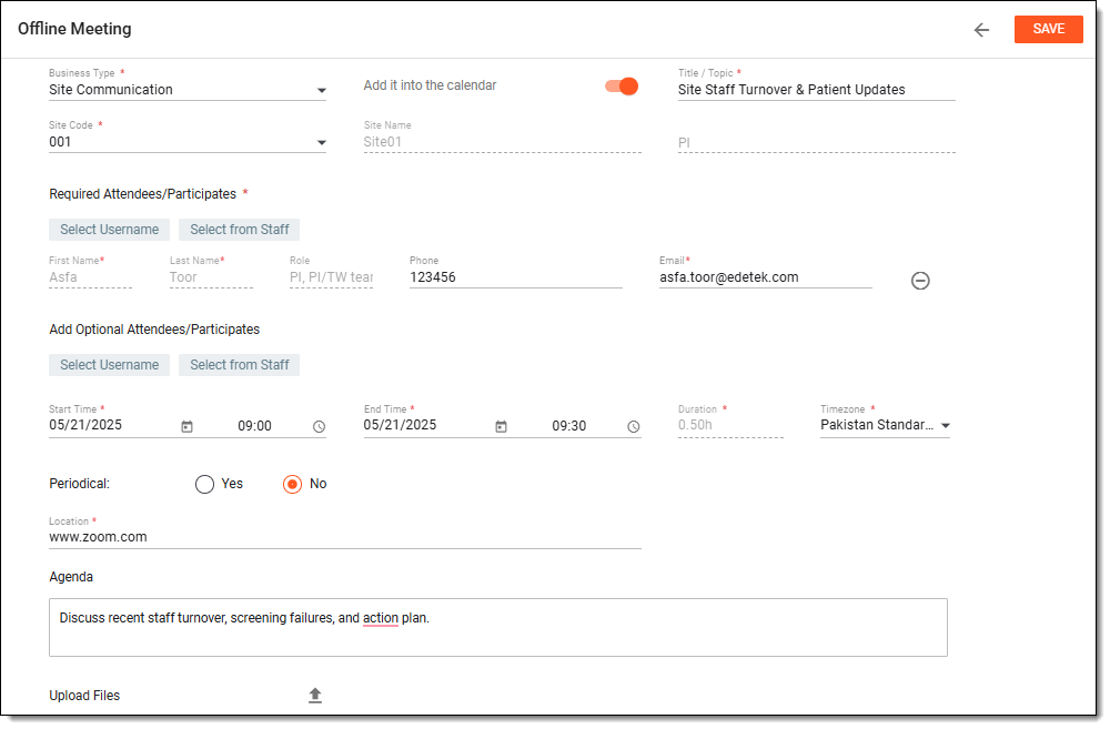 Scheduling offline meeting