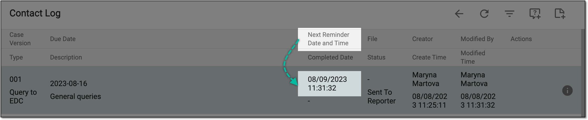 Viewing next reminder date and time