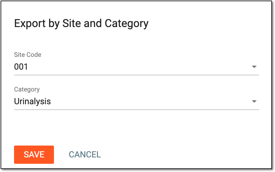 Selecting sites and categories to export normal ranges