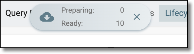 Downloads widget showing queries being exported