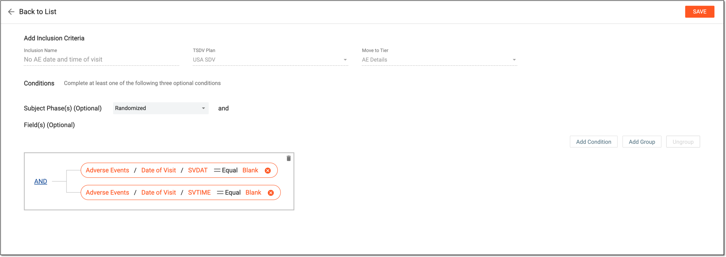 Editing inclusion criteria