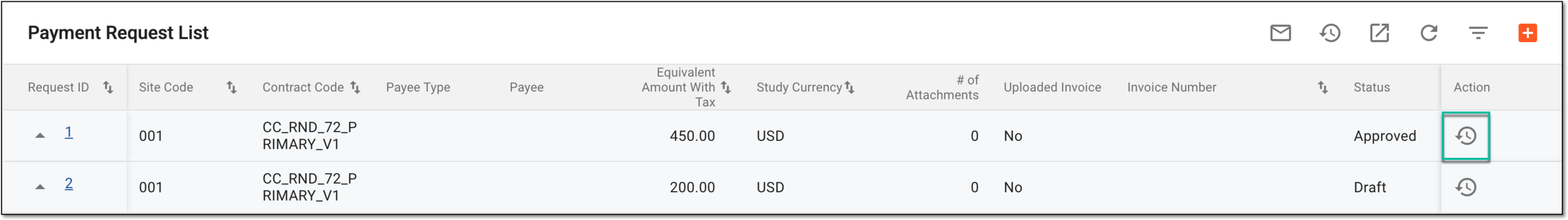 Accessing operation history for payment request