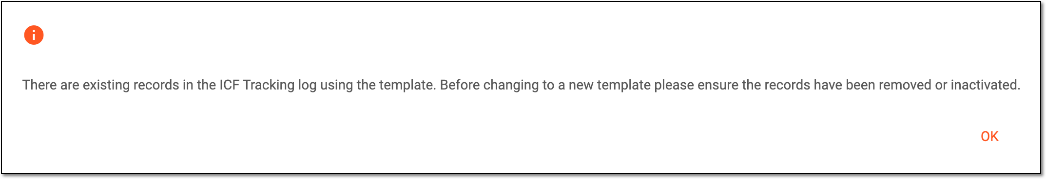 Receiving error on ICF template change