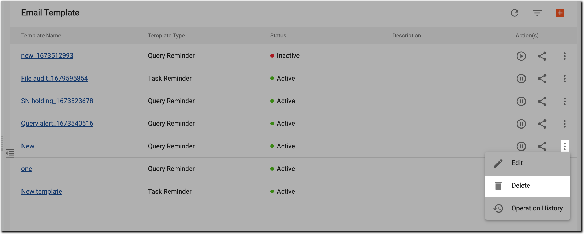Deleting email template