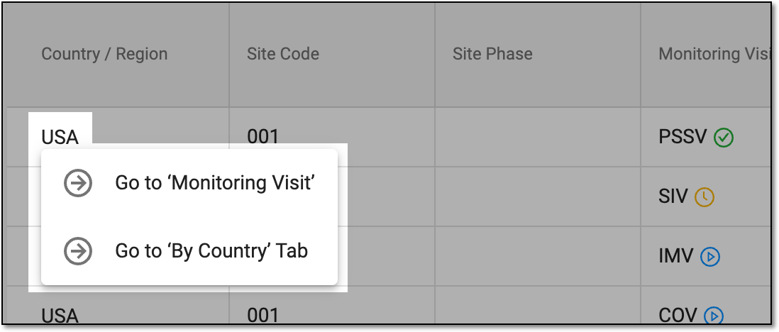 Monitoring visit country actions