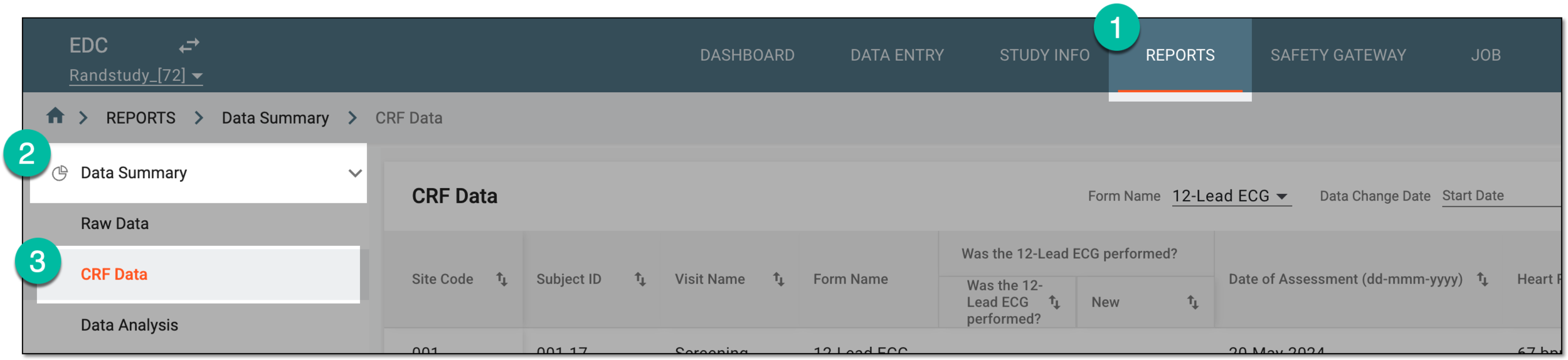 Accessing CRF data report
