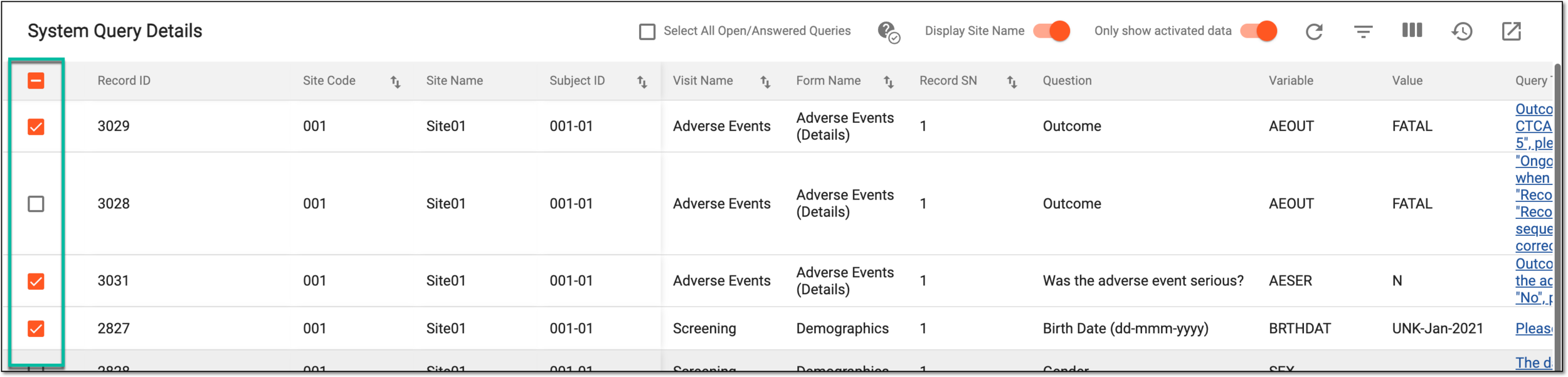 Selecting specific queries
