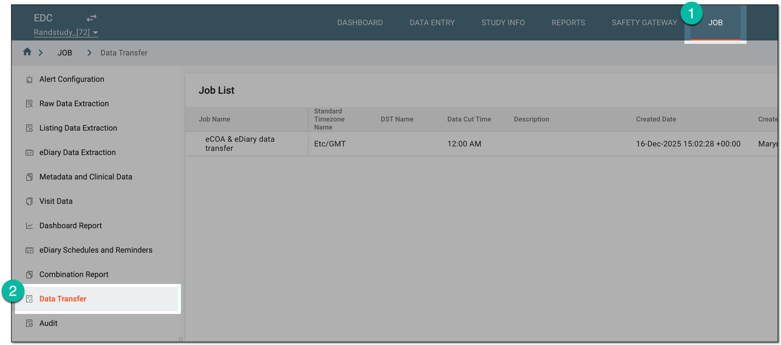 Accessing data transfer jobs