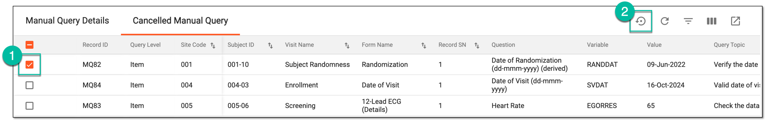 Restoring manual query