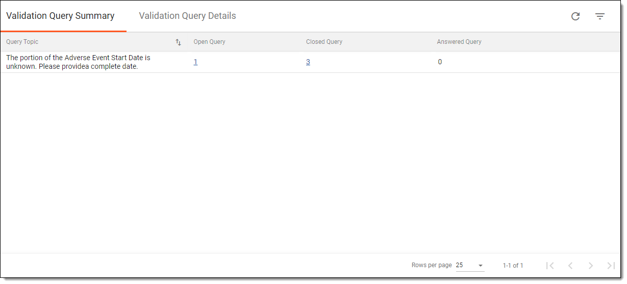 Viewing validation query summary
