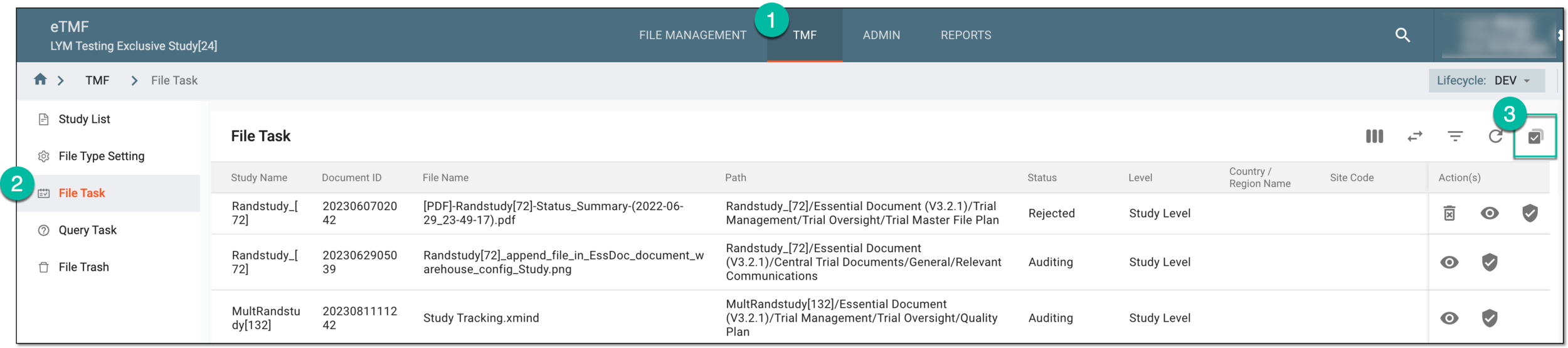 Accessing TMF auditing tasks