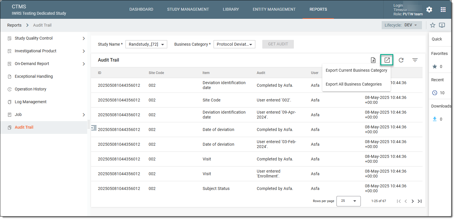 Exporting audit trail report