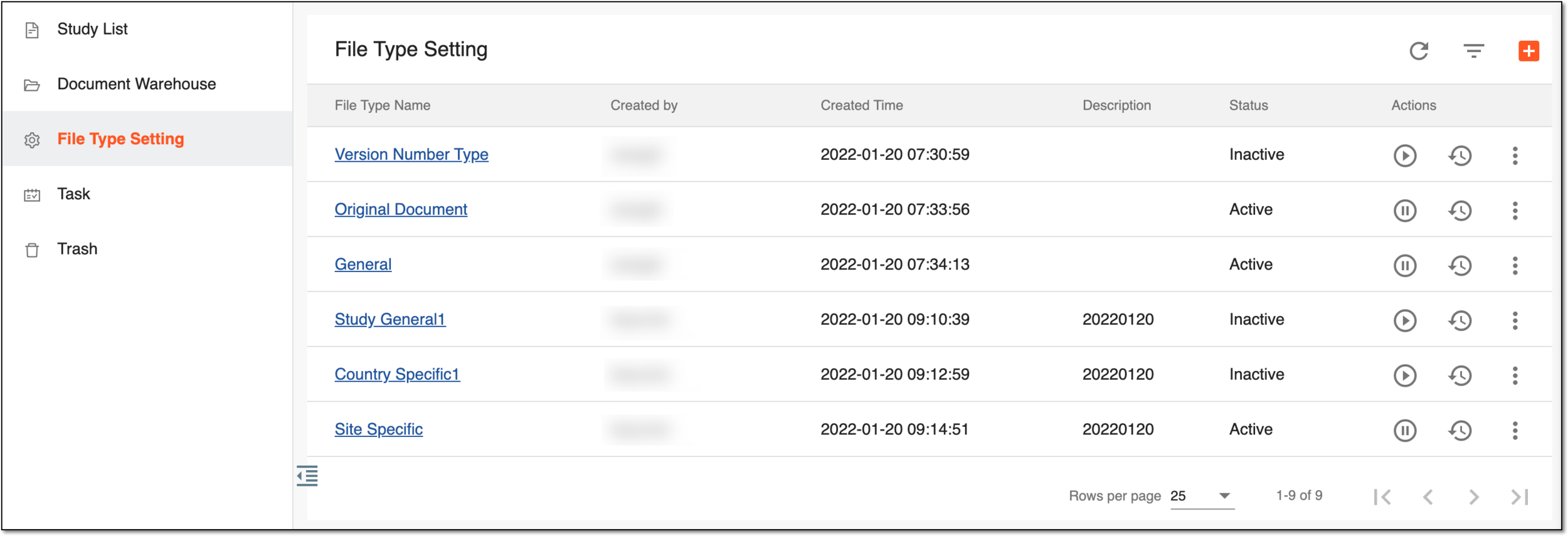 File Type Setting page