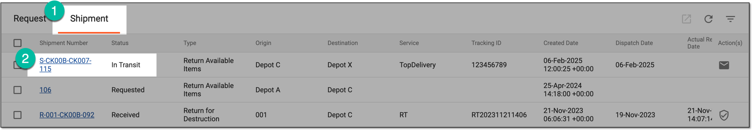 Selecting shipment in transit