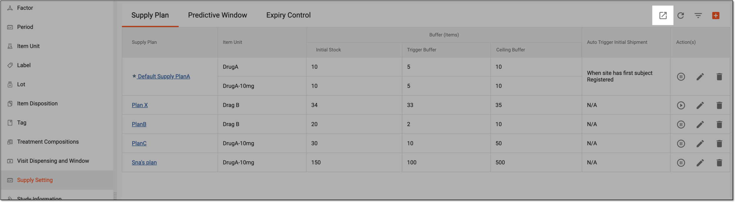 Exporting supply plan