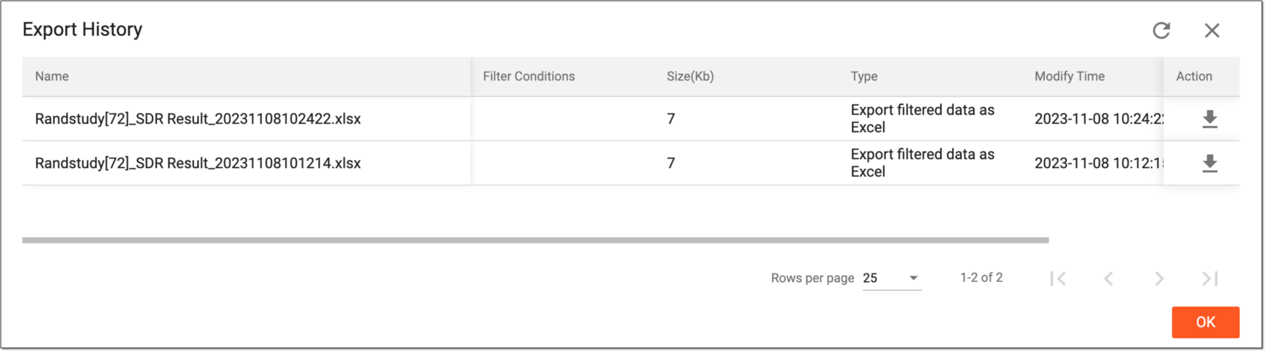 Downloading file from export history