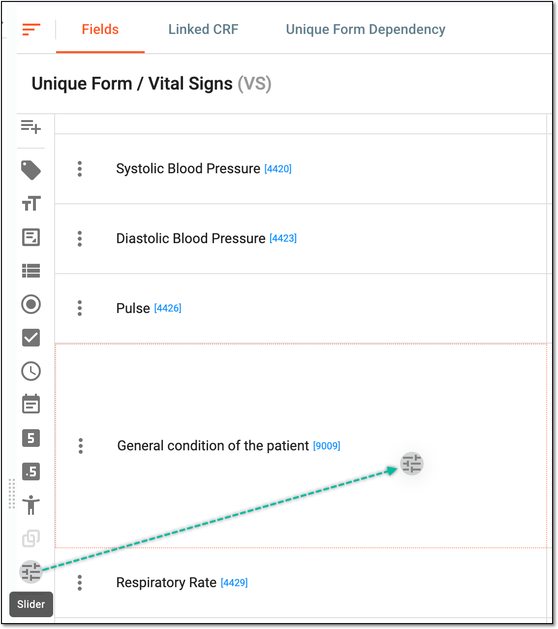 Dragging slider item to question