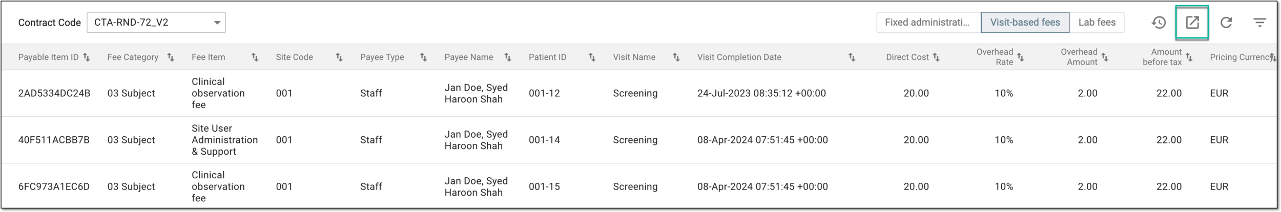 Exporting payable item list
