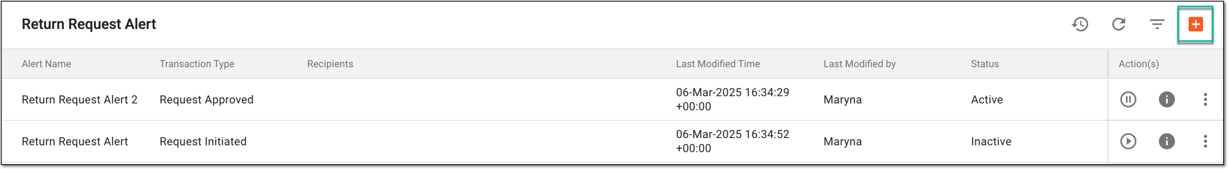 Selecting option to add return request alert