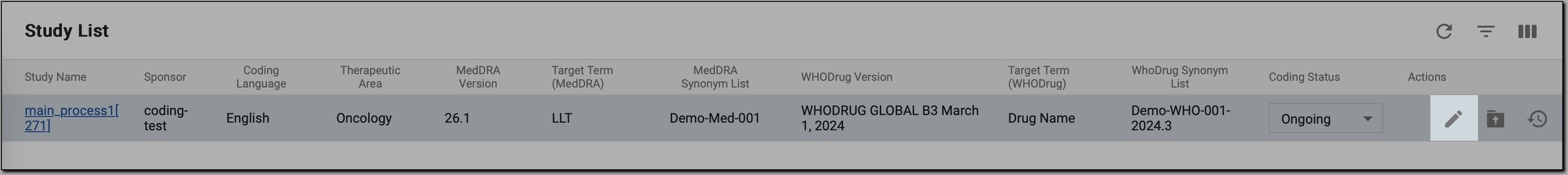 Initiating study configurations update
