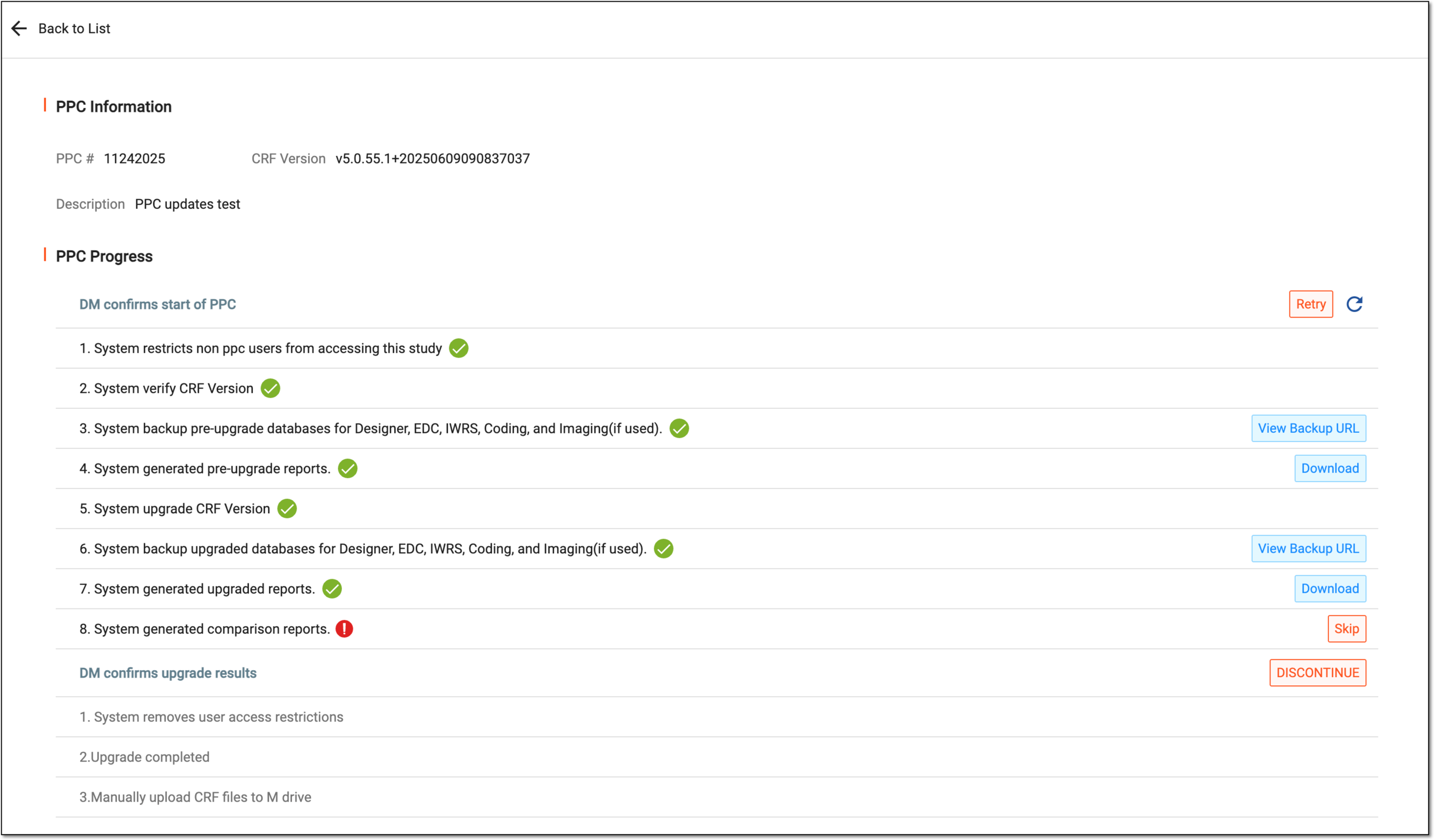 Tracking progress of PPC execution