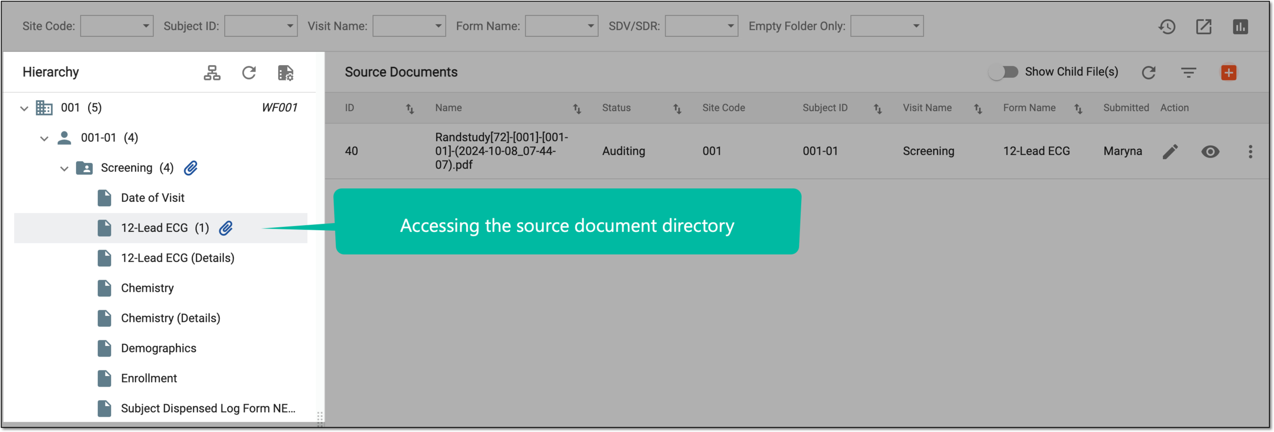 Accessing source document directory