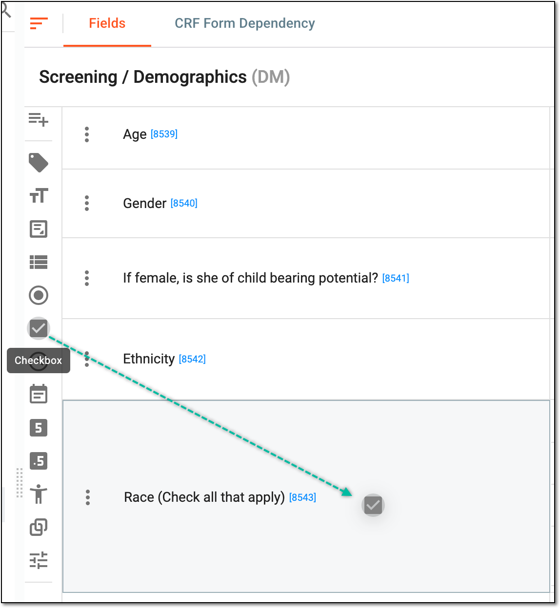 Dragging checkbox item to question