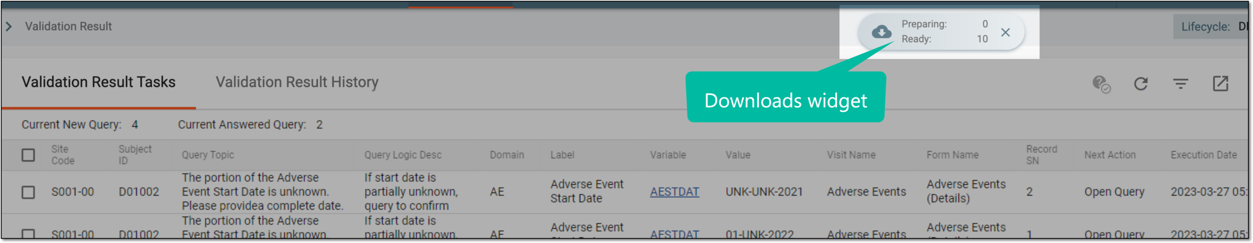 Downloads widget