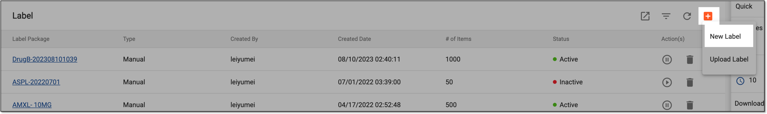 Selecting to create label package