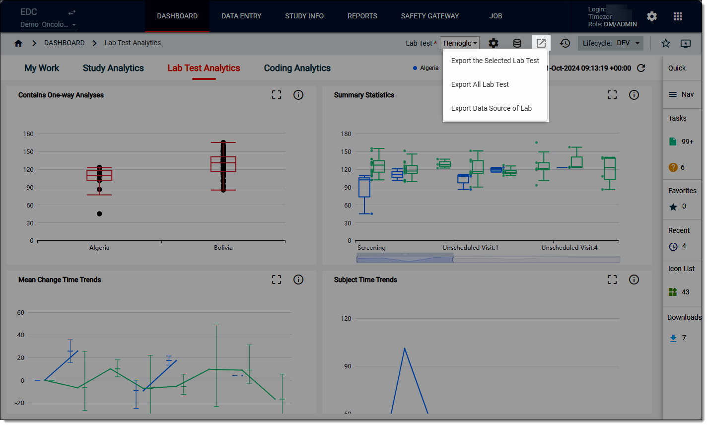 Selecting data to export