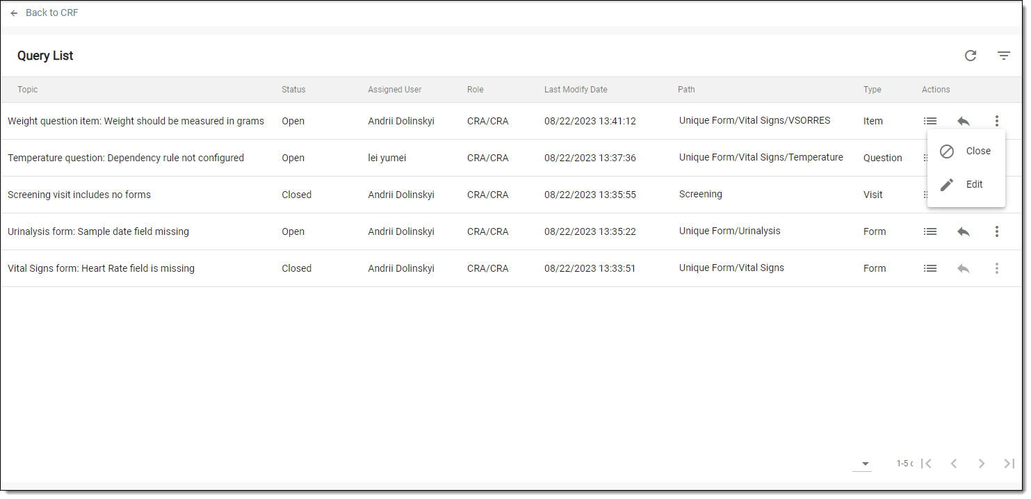 Viewing query list