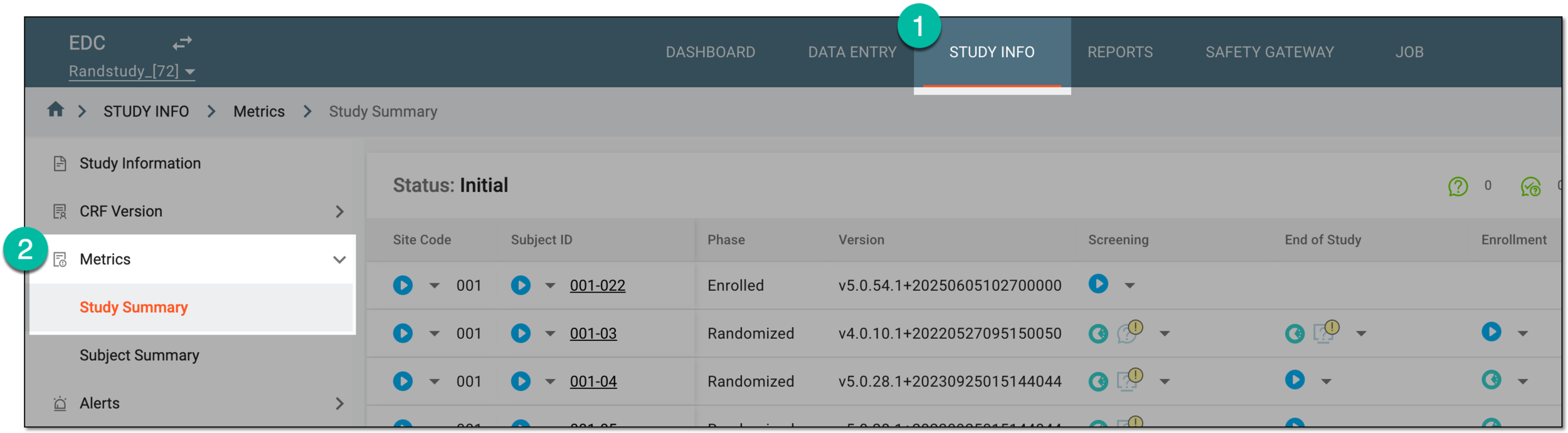 Accessing study summary