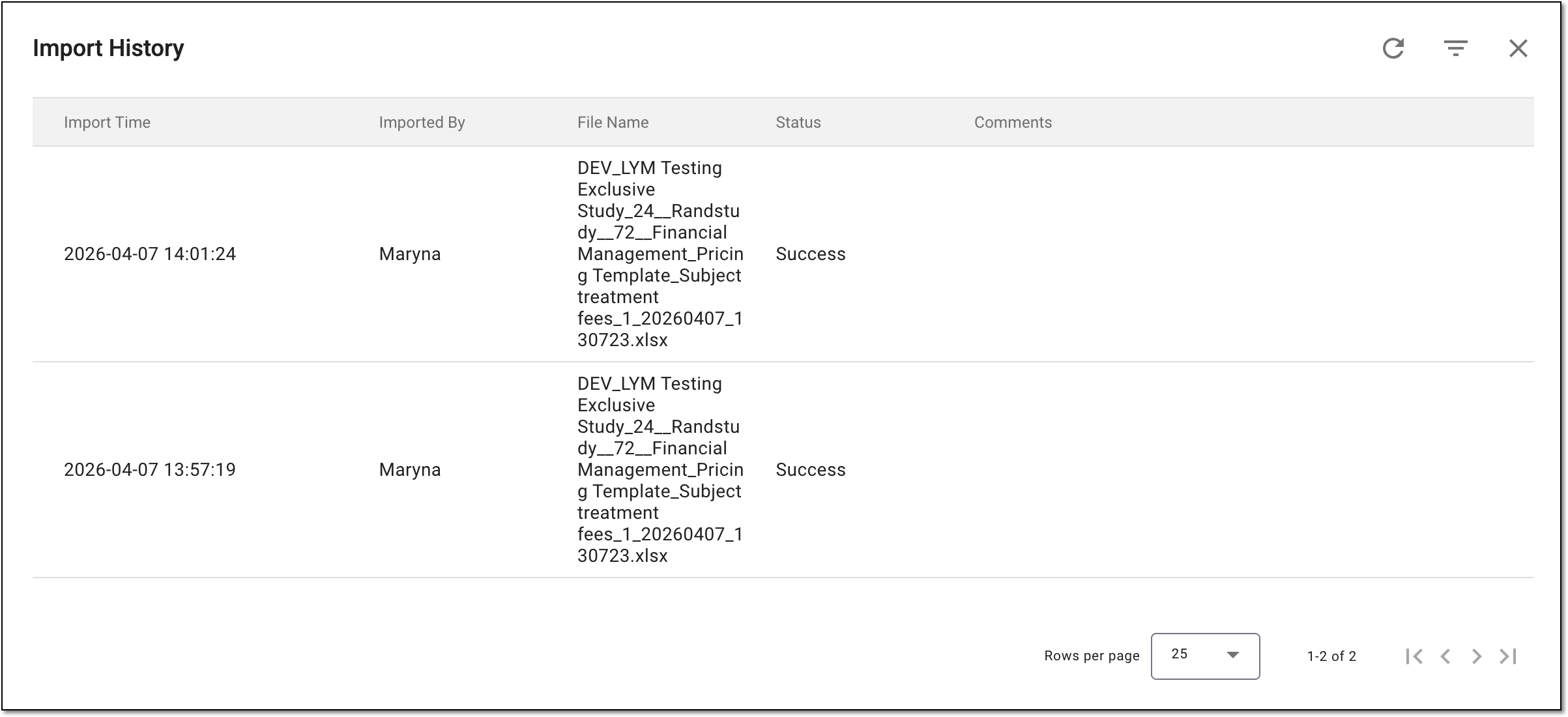 Analyzing import history for pricing template