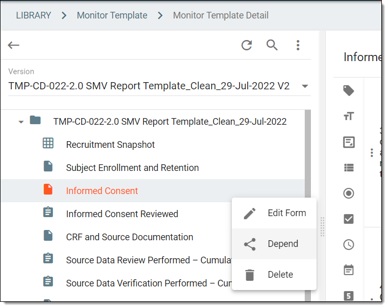 Selecting option to add dependence to form