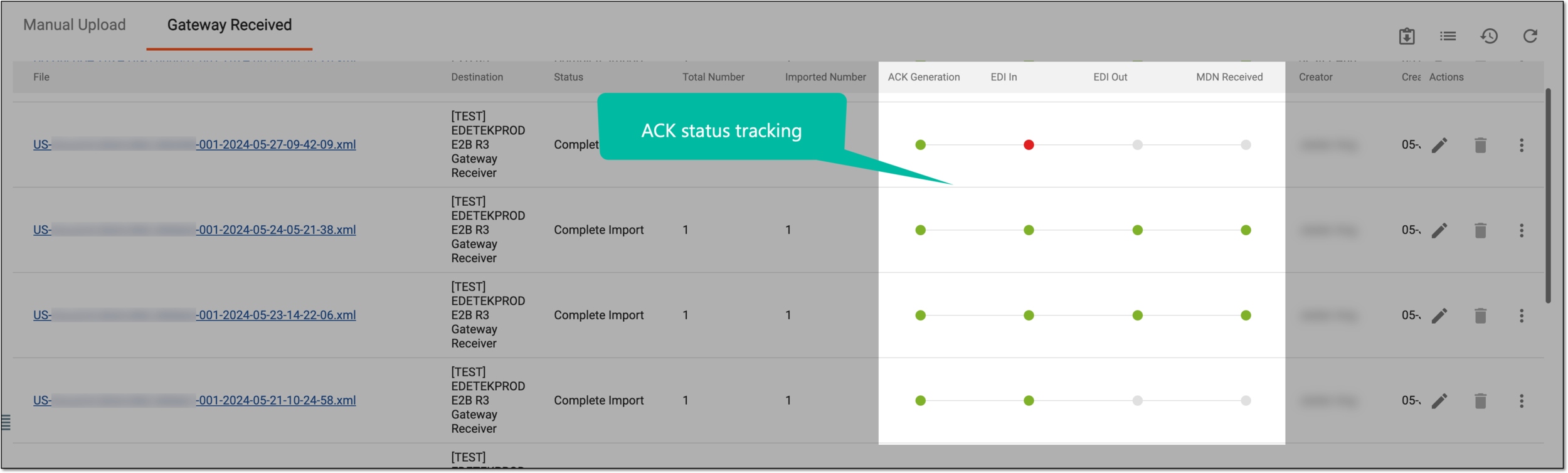 Tracking ACK status from Gateway Received