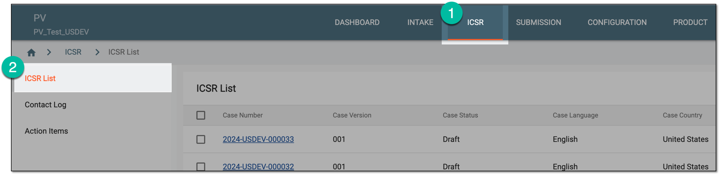 Accessing ICSR list