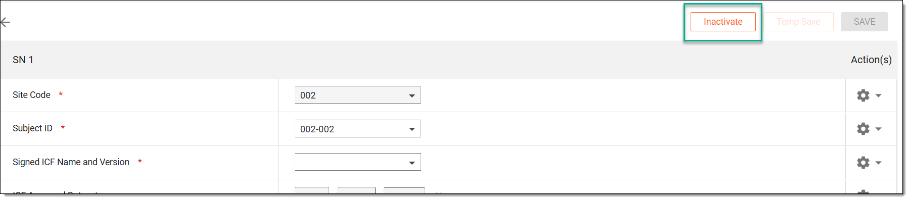 Selecting alternate option to inactivate ICF tracking report