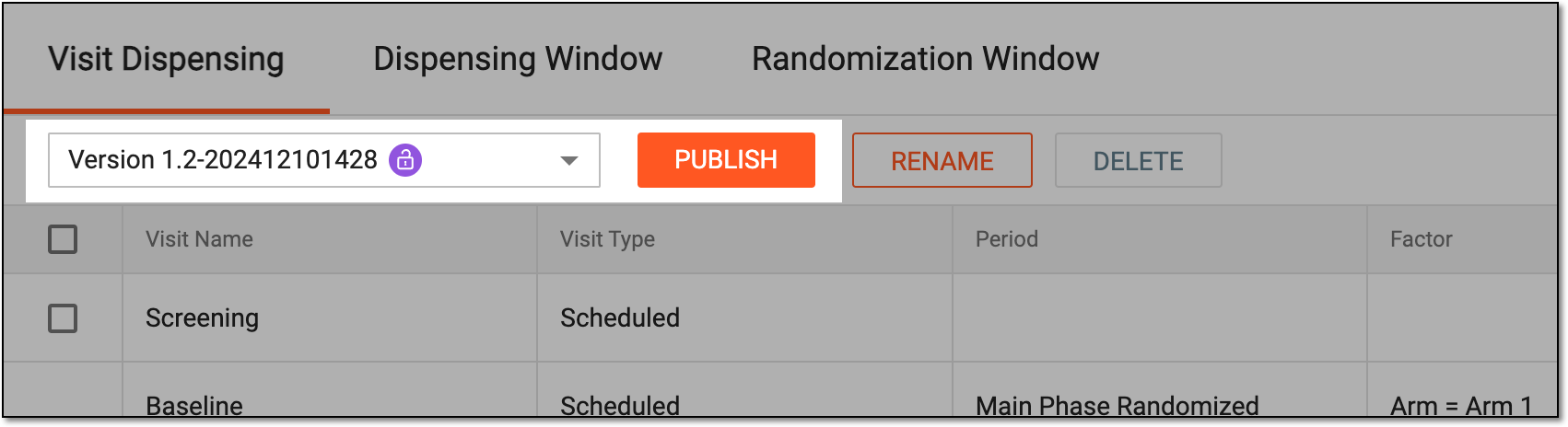 Publishing dispensing visit setting version