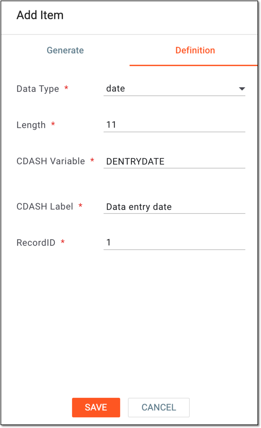 Specifying variable definition for date item