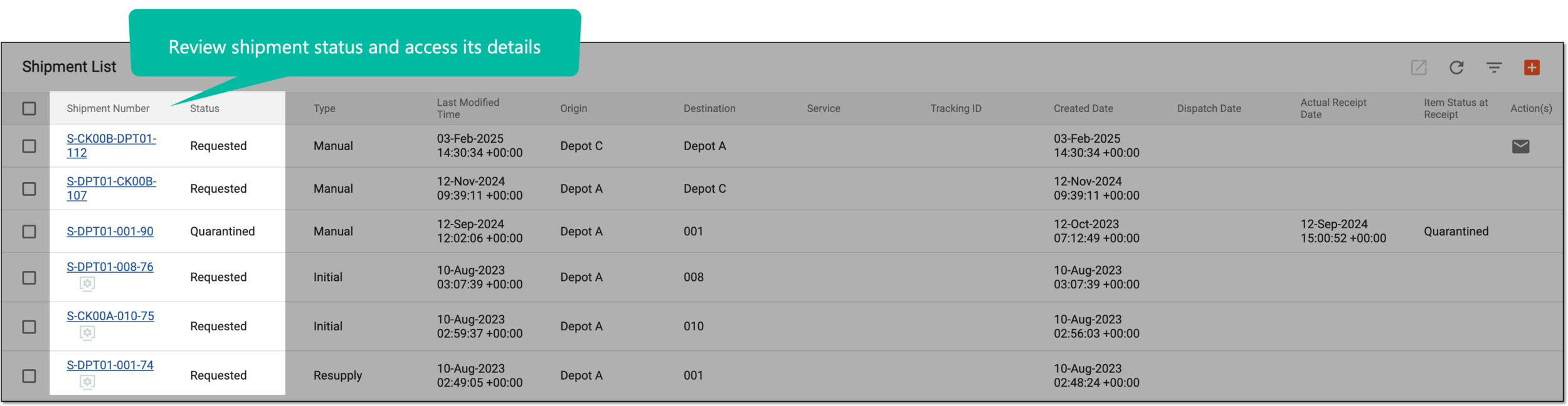 Reviewing shipment status and accessing details