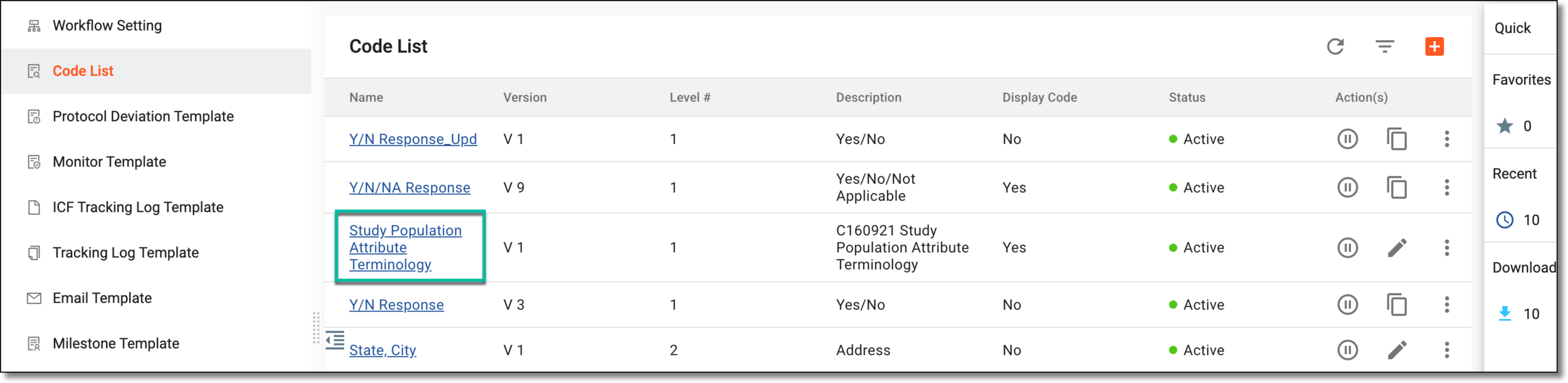 Accessing code list