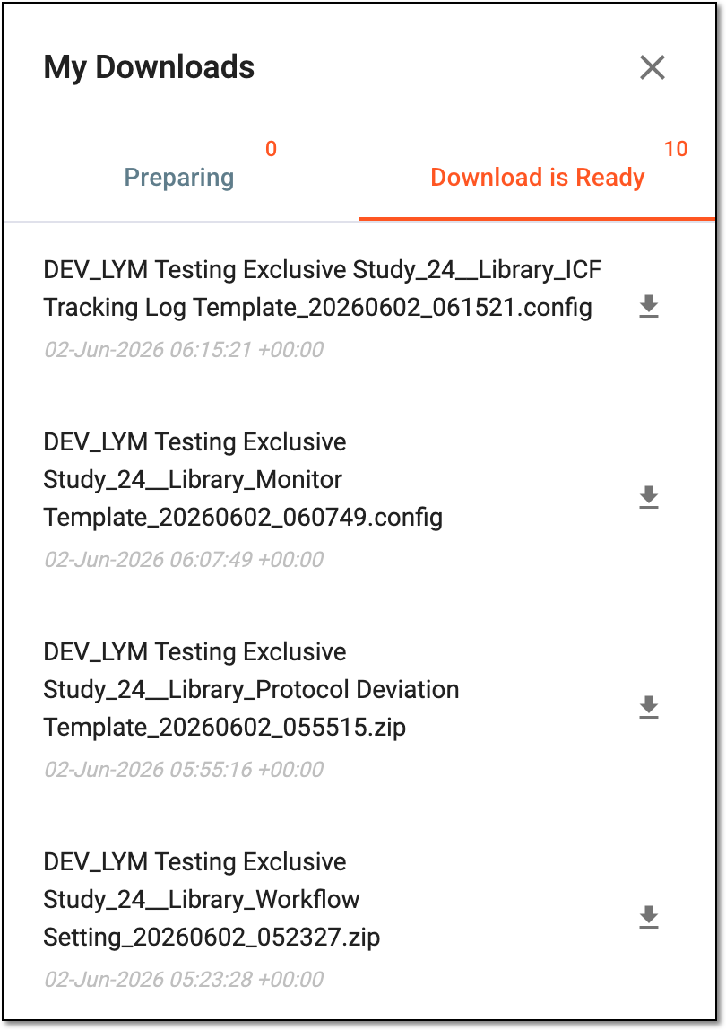 Downloading extracted ICF tracking log template data
